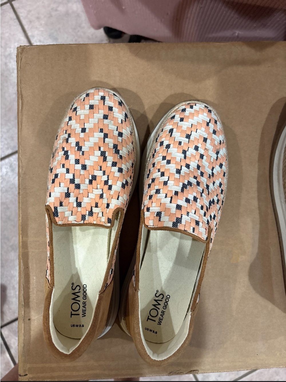 TOMS Peach, cream/ off white denim Woven Slip-On Moccasins